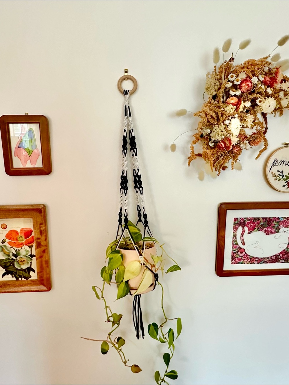 Handmade Black & White Macrame Plant Hanger